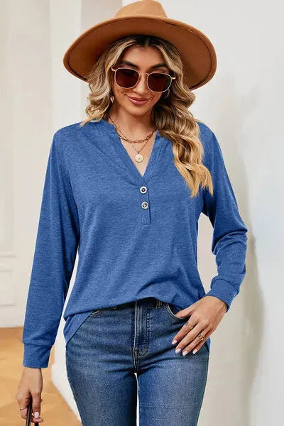 Notched Long Sleeve T-Shirt Women's T-Shirts - Tophatter Daily Deals